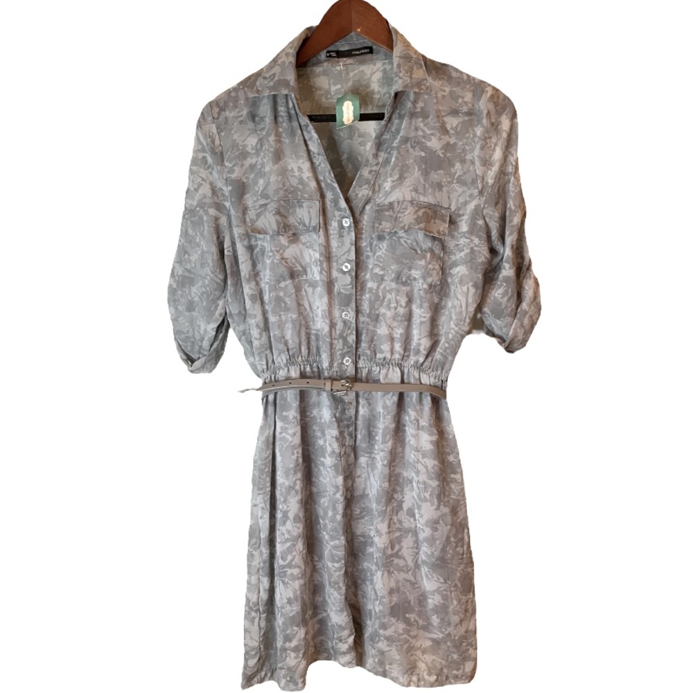 Maurice’s gray sheer belted shirt dress rolled sleeves. Lined. NWT size M